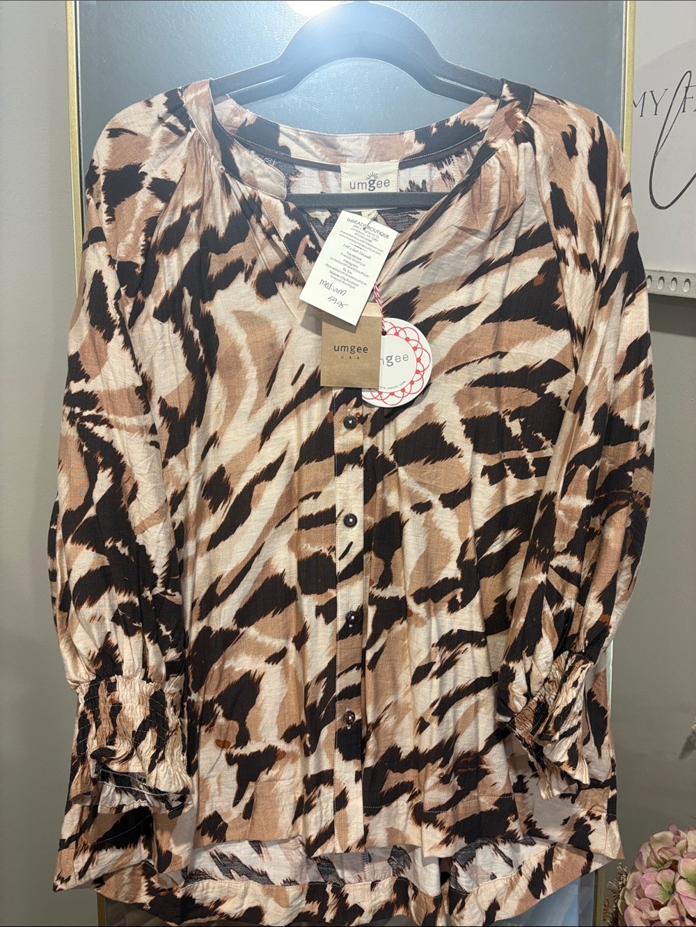 Umgee Brown & Black Animal Print Button-Front Top